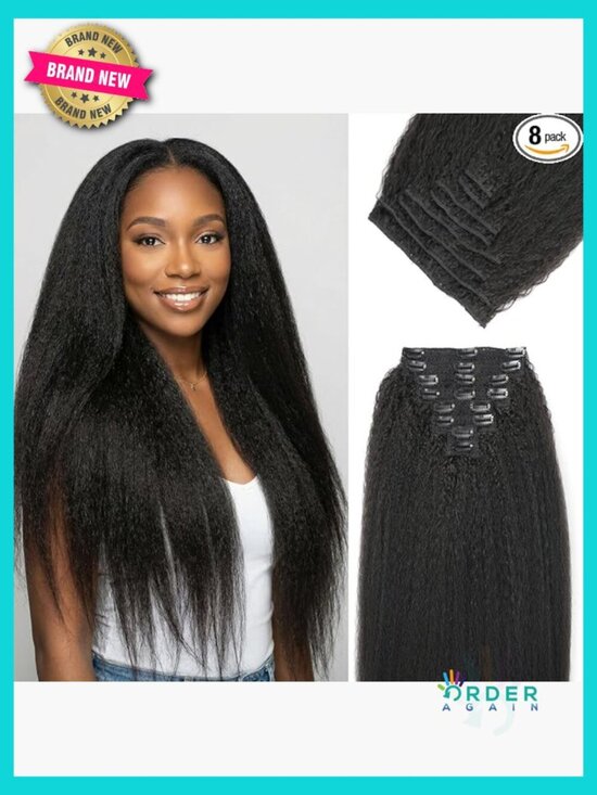 Other - Kinky Straight Clip In Hair Extensions 24 Inch 200g 8pcs Protein Fiber Full